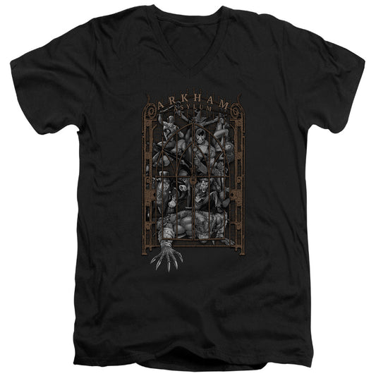Batman Arkhams Gate Mens Slim Fit V Neck T Shirt Black Officially Licensed