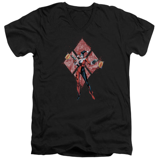 Batman Harley Quinn (Diamonds) Mens Slim Fit V Neck T Shirt Black Officially Licensed