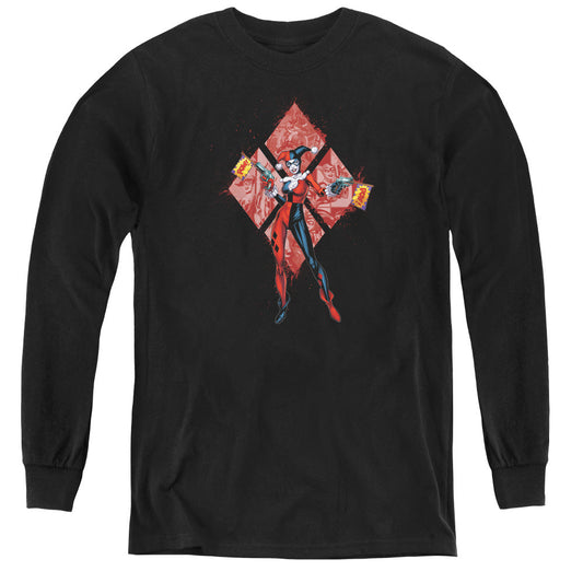 Batman Harley Quinn (Diamonds) Long Sleeve Kids Youth T Shirt Black Officially Licensed