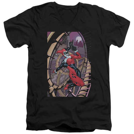 Batman Harley First Mens Slim Fit V Neck T Shirt Black Officially Licensed
