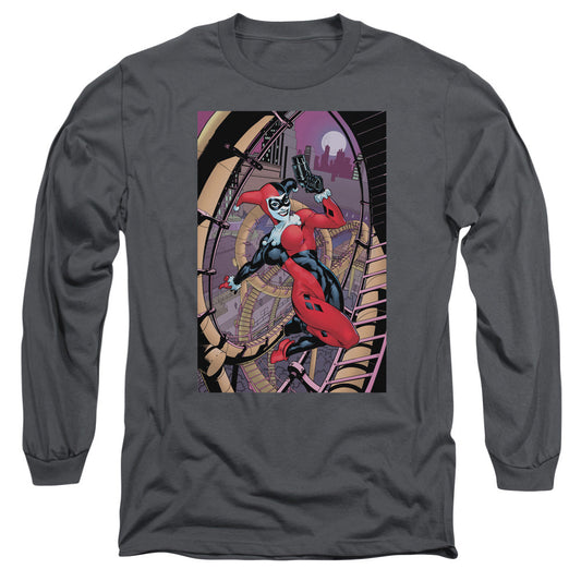 Batman Harley First Mens Long Sleeve Shirt Charcoal Officially Licensed