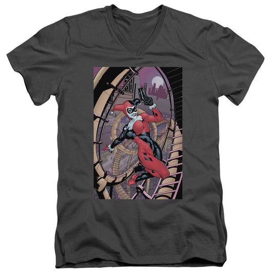 Batman Harley First Mens Slim Fit V Neck T Shirt Charcoal Officially Licensed
