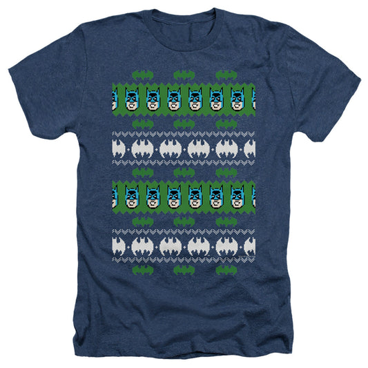 Batman Batman Christmas Sweater Heather Mens T Shirt Navy Blue Officially Licensed