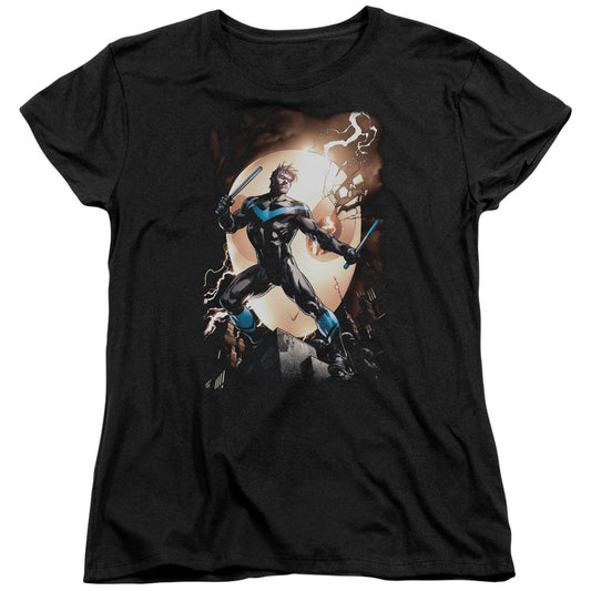 Batman Nightwing Against Owls Womens T Shirt Black Officially Licensed