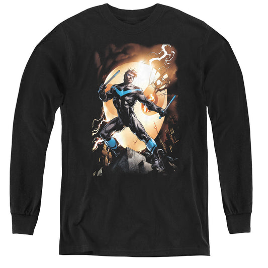 Batman Nightwing Against Owls Long Sleeve Kids Youth T Shirt Black Officially Licensed