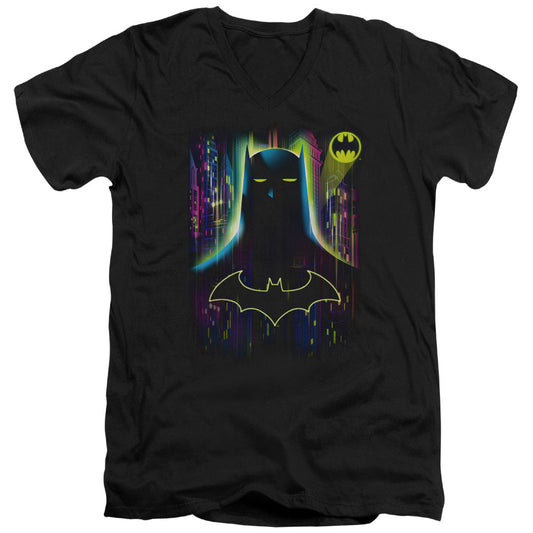 Batman Knight Lights Mens Slim Fit V Neck T Shirt Black Officially Licensed