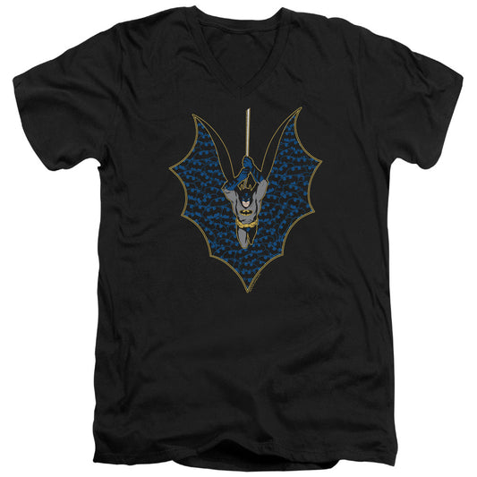 Batman Bat Fill Mens Slim Fit V Neck T Shirt Black Officially Licensed