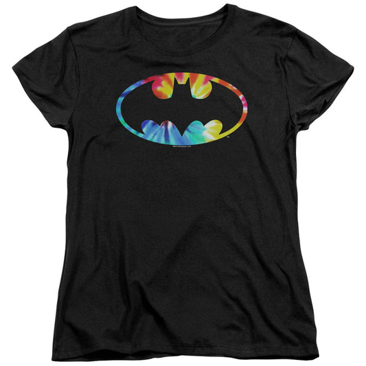 Batman Tie Dye Batman Logo Womens T Shirt Black Officially Licensed