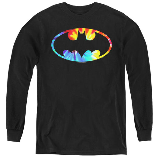 Batman Tie Dye Batman Logo Long Sleeve Kids Youth T Shirt Black Officially Licensed