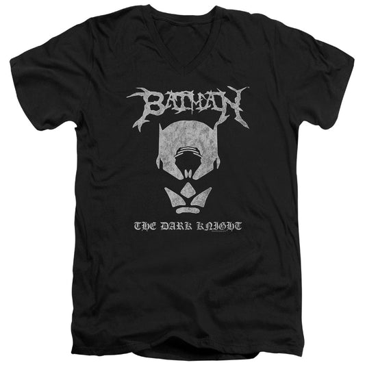 Batman Black Metal Batman Mens Slim Fit V Neck T Shirt Black Officially Licensed