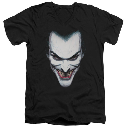 Batman Joker Portrait Mens Slim Fit V Neck T Shirt Black Officially Licensed