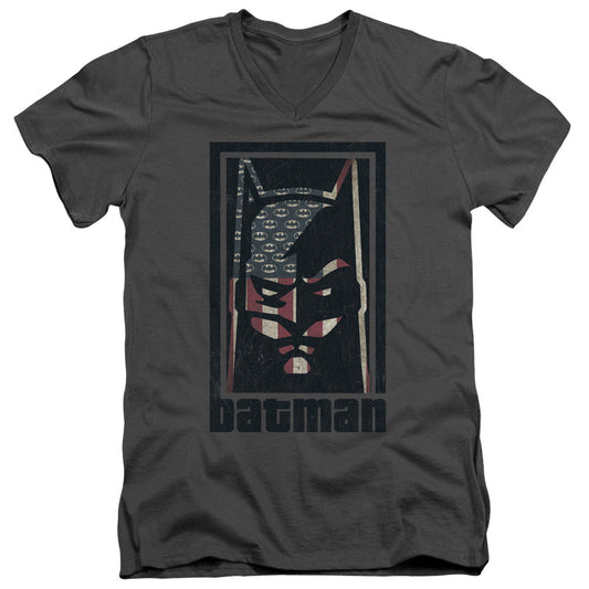 Batman American Batman Mens Slim Fit V Neck T Shirt Charcoal Officially Licensed