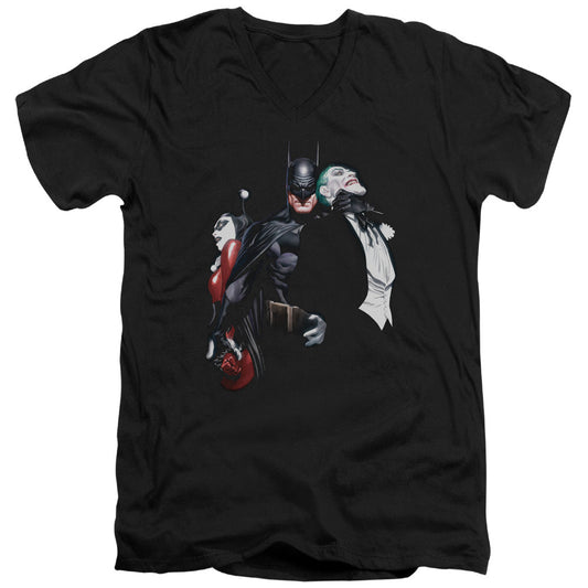 Batman Joker Harley Choke Mens Slim Fit V Neck T Shirt Black Officially Licensed