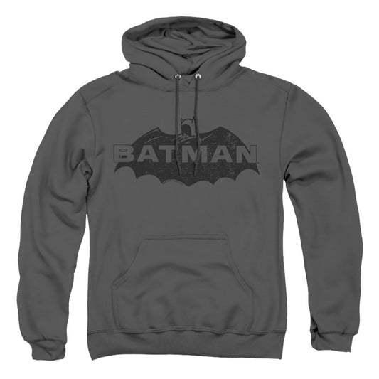 Batman Newsprint Logo Mens Hoodie Charcoal Officially Licensed