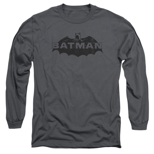 Batman Newsprint Logo Mens Long Sleeve Shirt Charcoal Officially Licensed