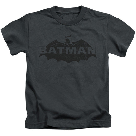 Batman Newsprint Logo Juvenile Kids Youth T Shirt Charcoal Officially Licensed