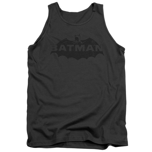Batman Newsprint Logo Mens Tank Top Shirt Charcoal Officially Licensed