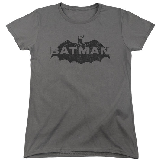 Batman Newsprint Logo Womens T Shirt Charcoal Officially Licensed