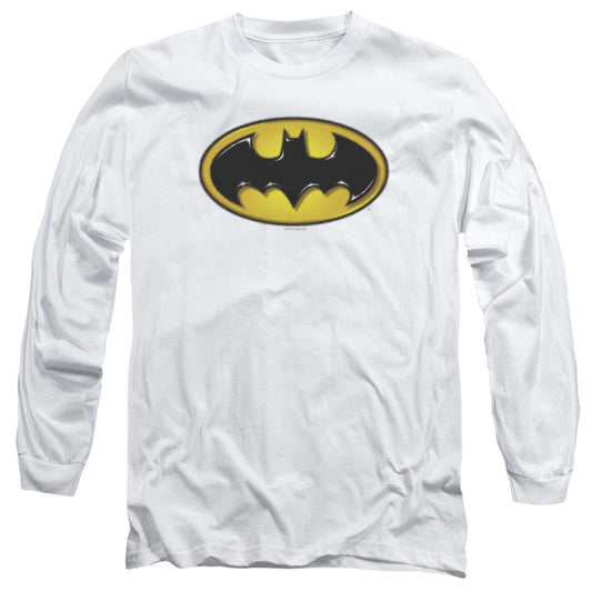 Batman Airbrush Bat Symbol Mens Long Sleeve Shirt White Officially Licensed