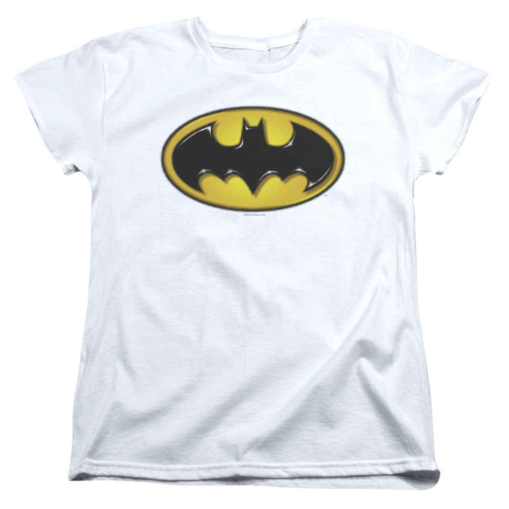 Batman Airbrush Bat Symbol Womens T Shirt White Officially Licensed