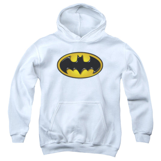 Batman Airbrush Bat Symbol Kids Youth Hoodie White Officially Licensed