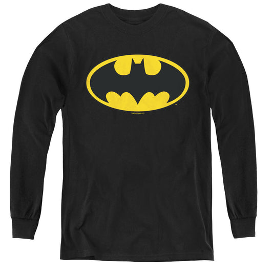 Batman Classic Logo Long Sleeve Kids Youth T Shirt Black Officially Licensed