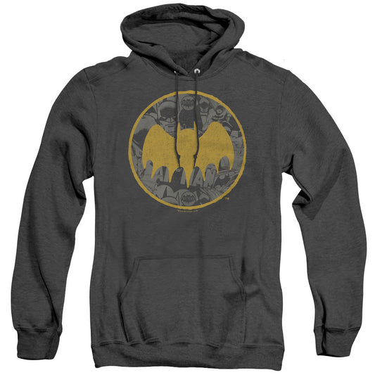 Batman Vintage Symbol Collage Heather Mens Hoodie Black Officially Licensed