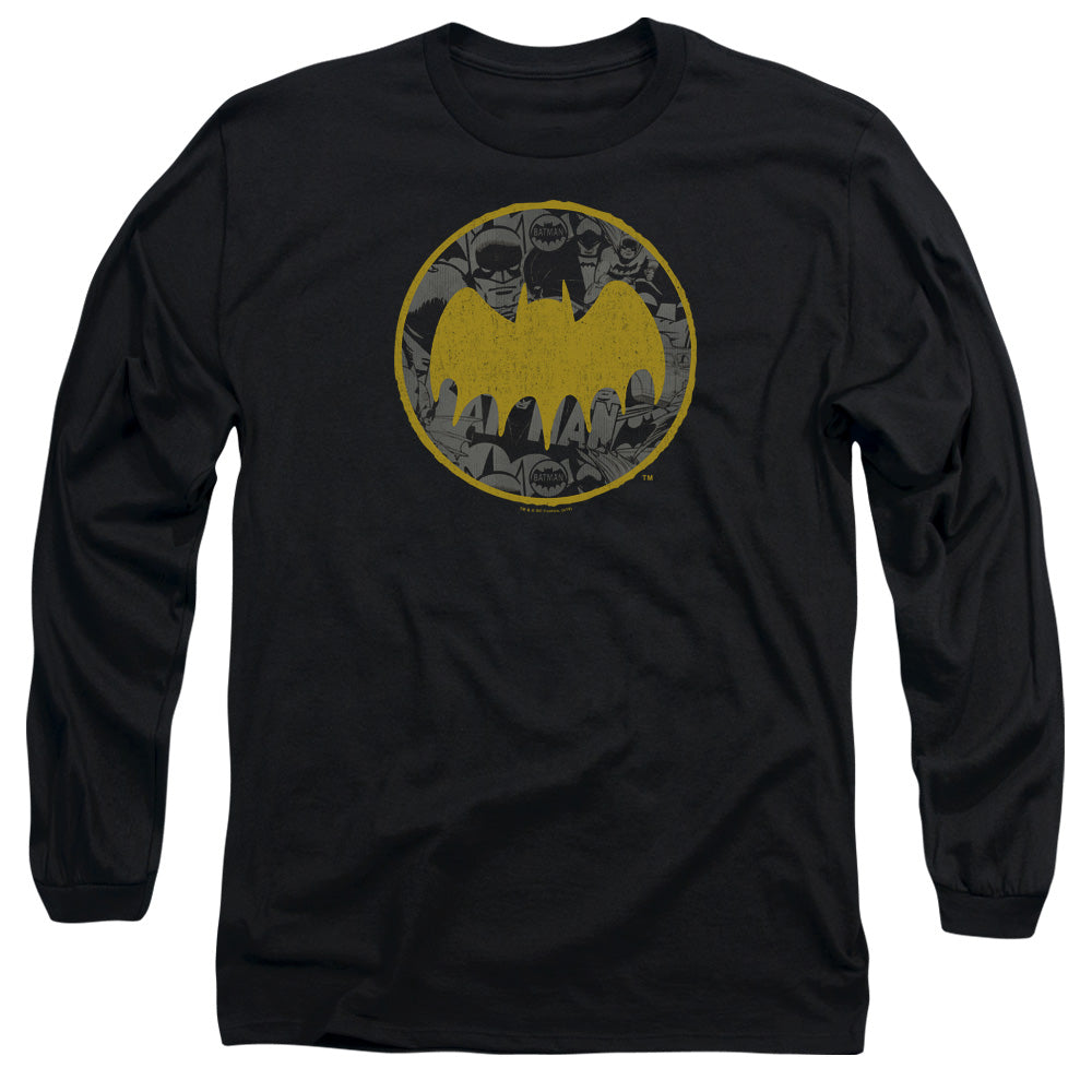 Batman Vintage Symbol Collage Mens Long Sleeve Shirt Black Officially Licensed
