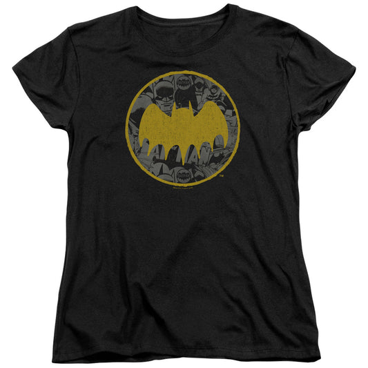 Batman Vintage Symbol Collage Womens T Shirt Black Officially Licensed