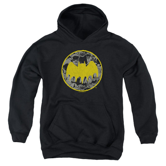 Batman Vintage Symbol Collage Kids Youth Hoodie Black Officially Licensed