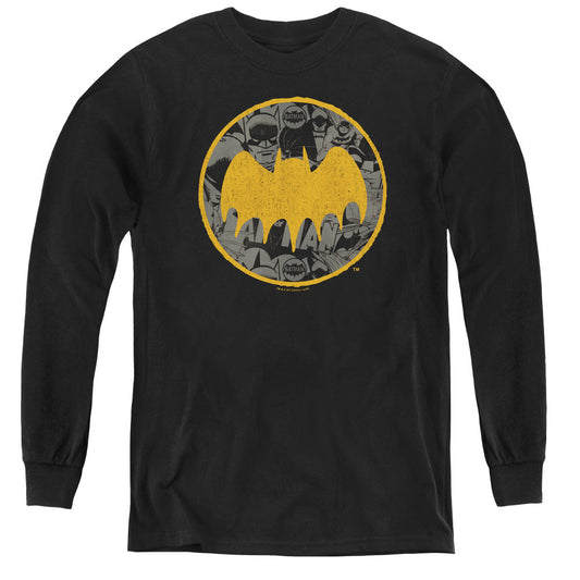Batman Vintage Symbol Collage Long Sleeve Kids Youth T Shirt Black Officially Licensed