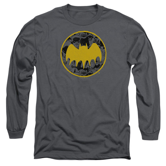 Batman Vintage Symbol Collage Mens Long Sleeve Shirt Charcoal Officially Licensed