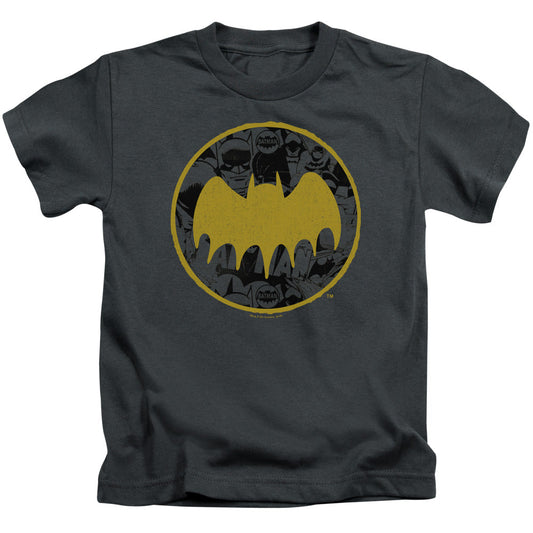 Batman Vintage Symbol Collage Juvenile Kids Youth T Shirt Charcoal Officially Licensed