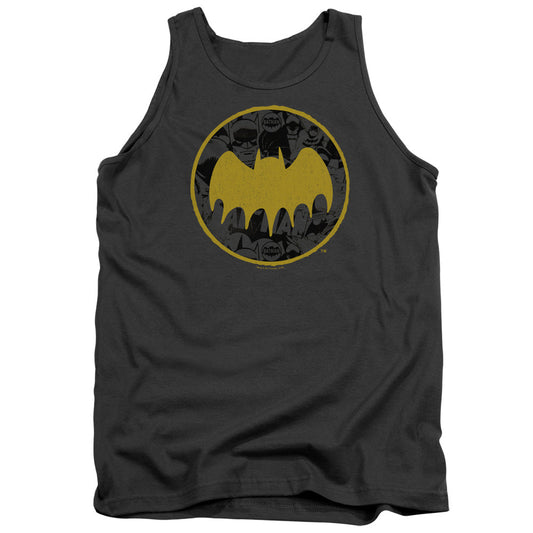 Batman Vintage Symbol Collage Mens Tank Top Shirt Charcoal Officially Licensed