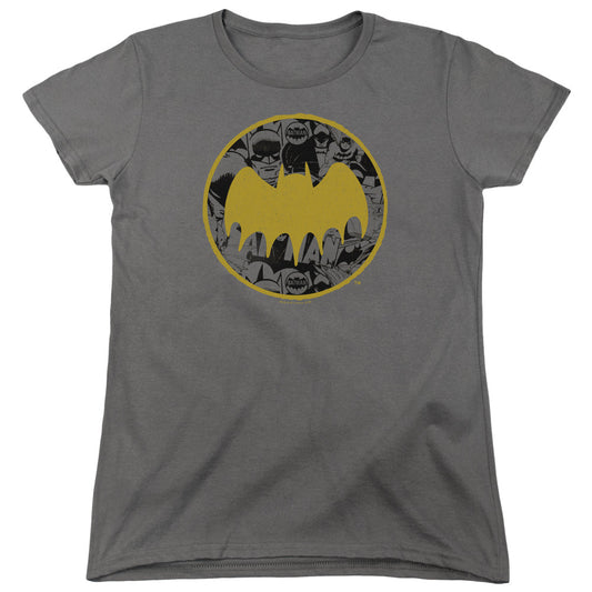 Batman Vintage Symbol Collage Womens T Shirt Charcoal Officially Licensed