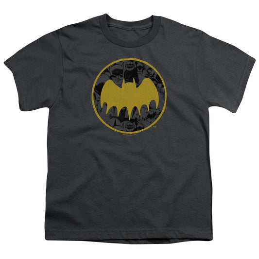 Batman Vintage Symbol Collage Kids Youth T Shirt Charcoal Officially Licensed