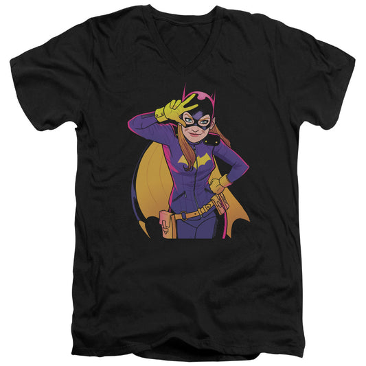 Batman Batgirl Moves Mens Slim Fit V Neck T Shirt Black Officially Licensed