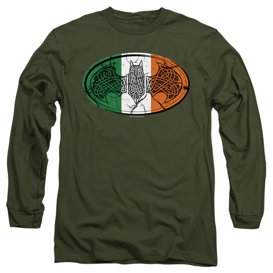 Batman Irish Celtic Symbol Mens Long Sleeve Shirt Military Green Officially Licensed