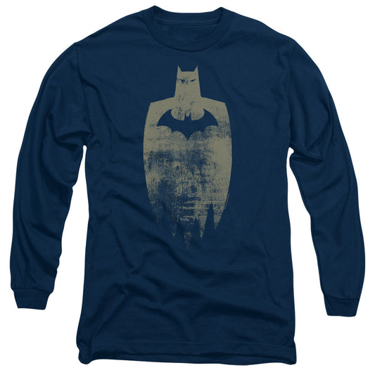 Batman Gold Silhouete Mens Long Sleeve Shirt Navy Blue Officially Licensed