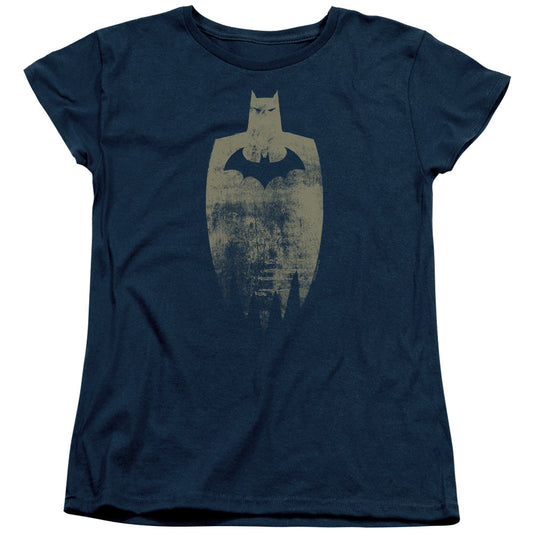 Batman Gold Silhouete Womens T Shirt Navy Blue Officially Licensed