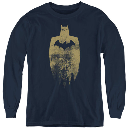 Batman Gold Silhouete Long Sleeve Kids Youth T Shirt Navy Blue Officially Licensed