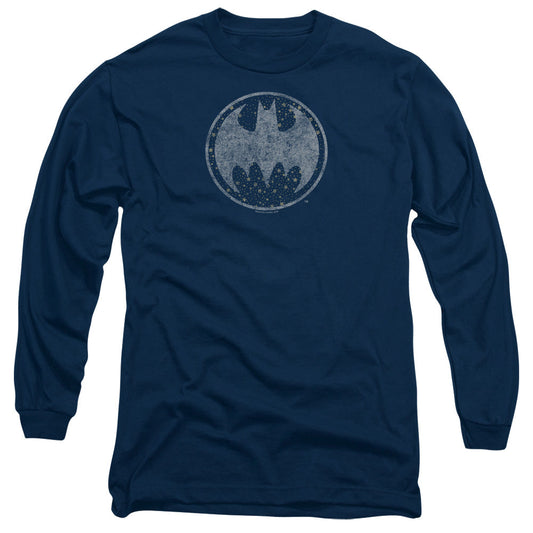 Batman Starry Night Shield Mens Long Sleeve Shirt Navy Blue Officially Licensed
