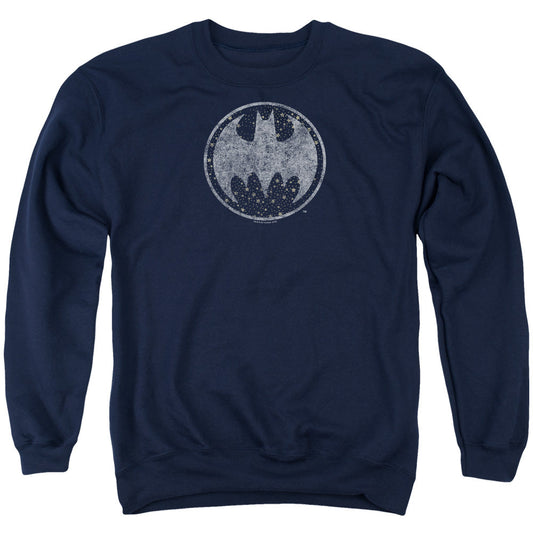 Batman Starry Night Shield Mens Crewneck Sweatshirt Navy