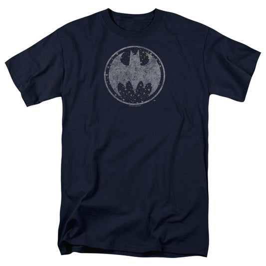 Batman Starry Night Shield Mens T Shirt Navy Blue Officially Licensed
