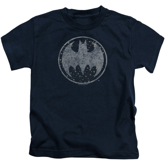 Batman Starry Night Shield Juvenile Kids Youth T Shirt Navy Blue Officially Licensed