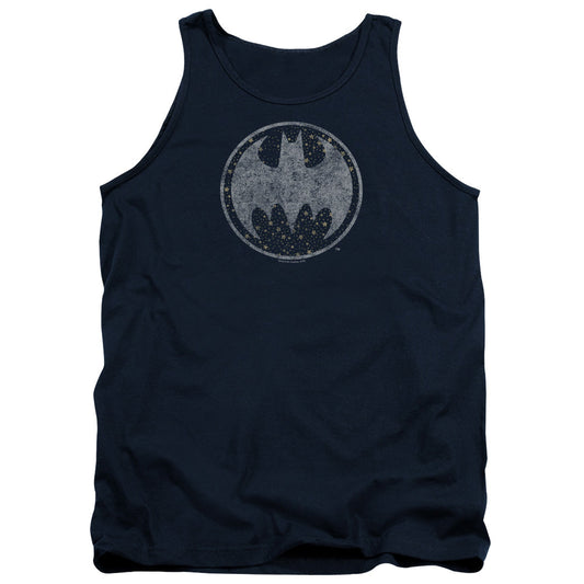 Batman Starry Night Shield Mens Tank Top Shirt Navy Blue Officially Licensed