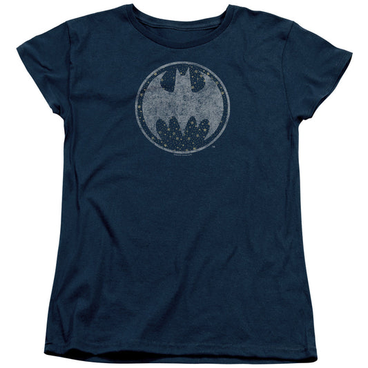 Batman Starry Night Shield Womens T Shirt Navy Blue Officially Licensed