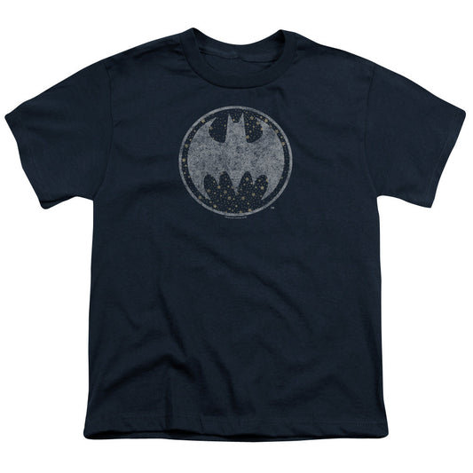 Batman Starry Night Shield Kids Youth T Shirt Navy Blue Officially Licensed