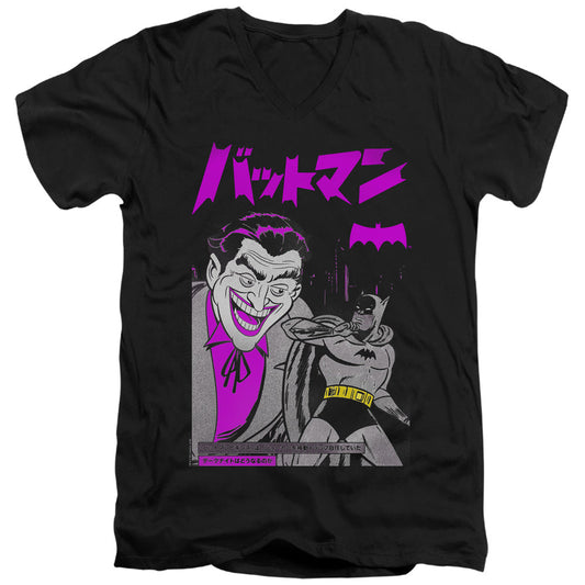 Batman Kanji Cover Mens Slim Fit V Neck T Shirt Black Officially Licensed