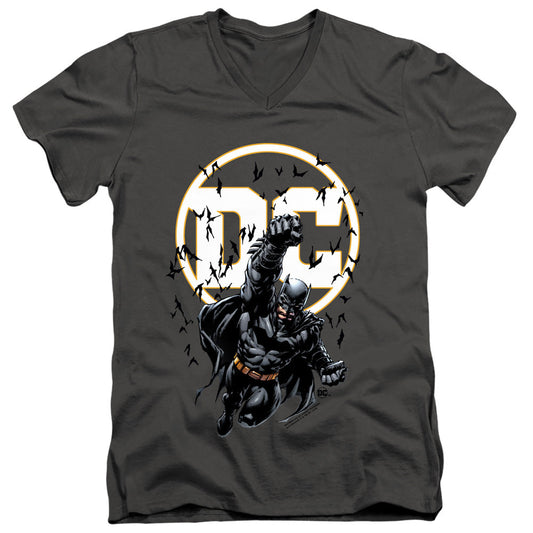 Batman Batman Dc Mens Slim Fit V Neck T Shirt Charcoal Officially Licensed